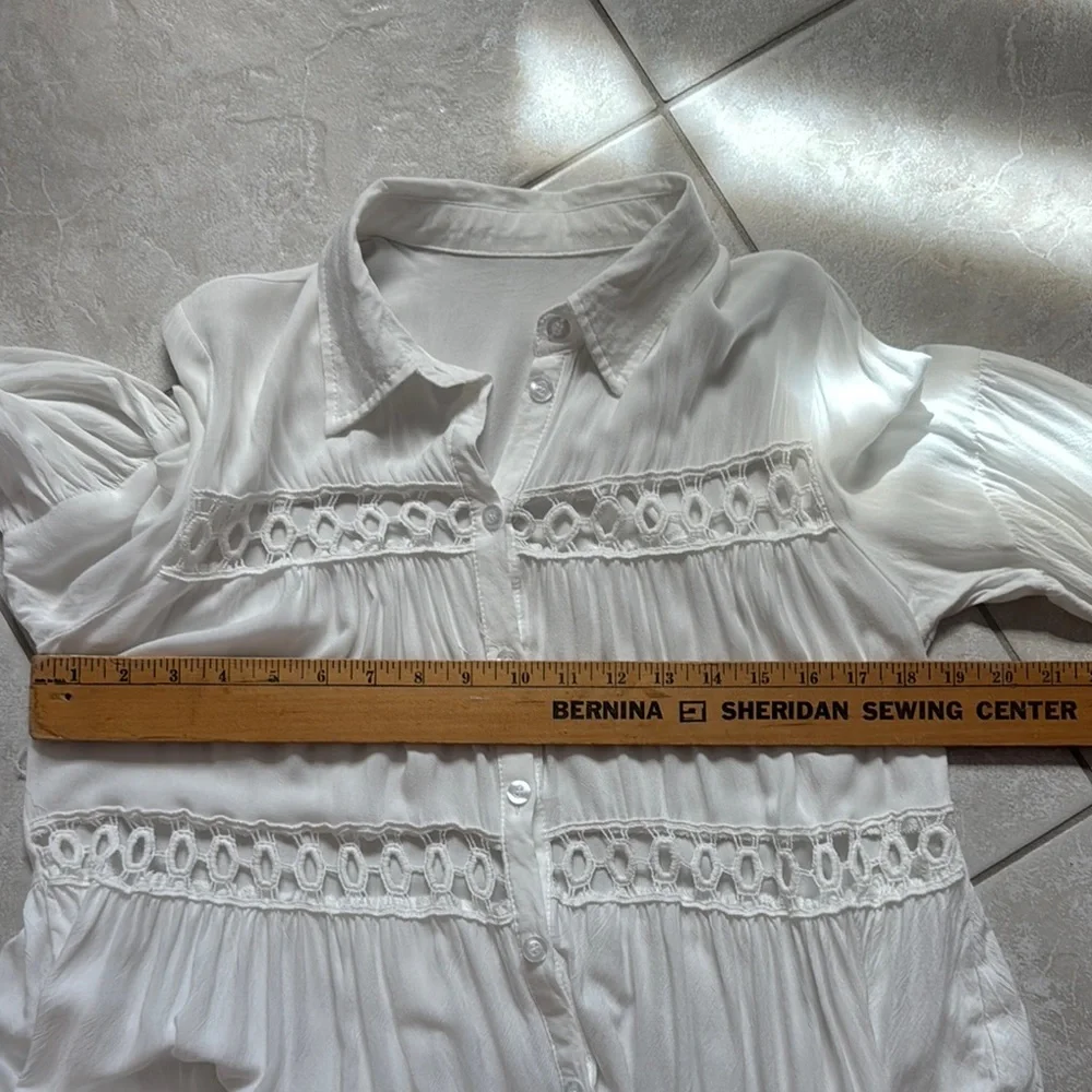 🦩🌴BOHO Beach cover up White Button-Up Tunic with Lace Details🌴🦩 - Picture 11 of 12